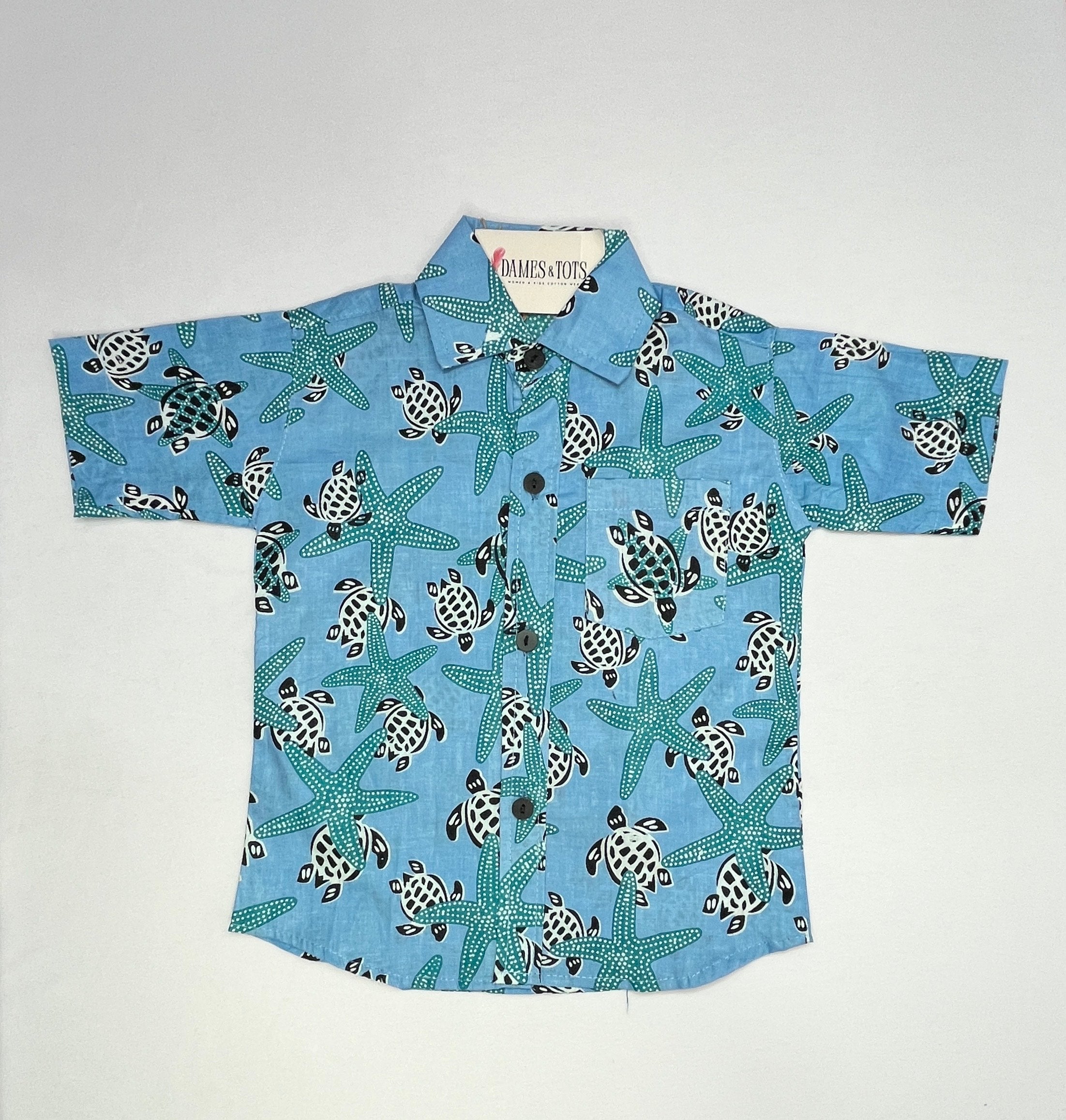 Boys Pure Cotton Co-Ord Set – Blue Turtle & Starfish Print