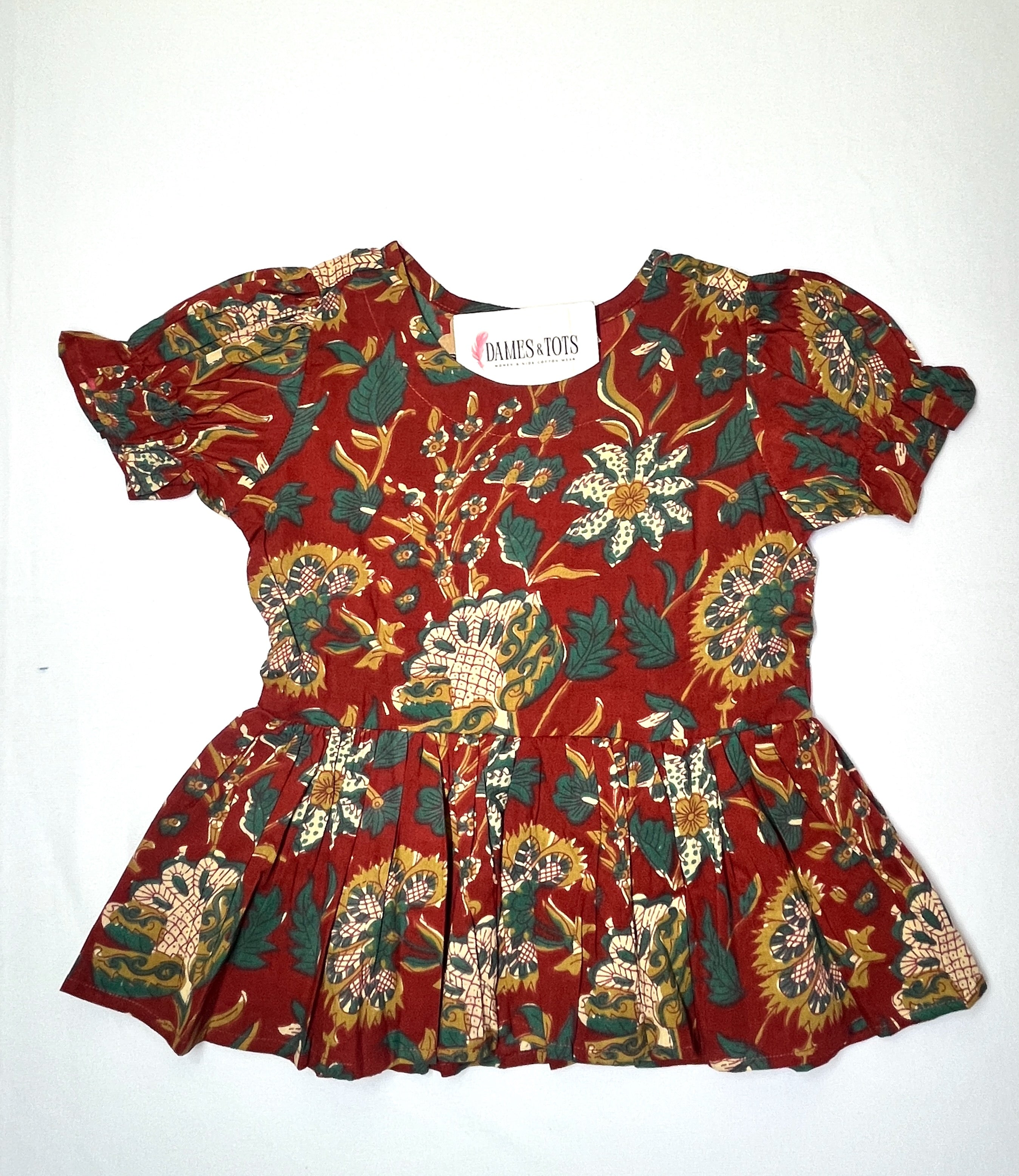 Pure Cotton Floral Rust Red Co-ord Set for Girls