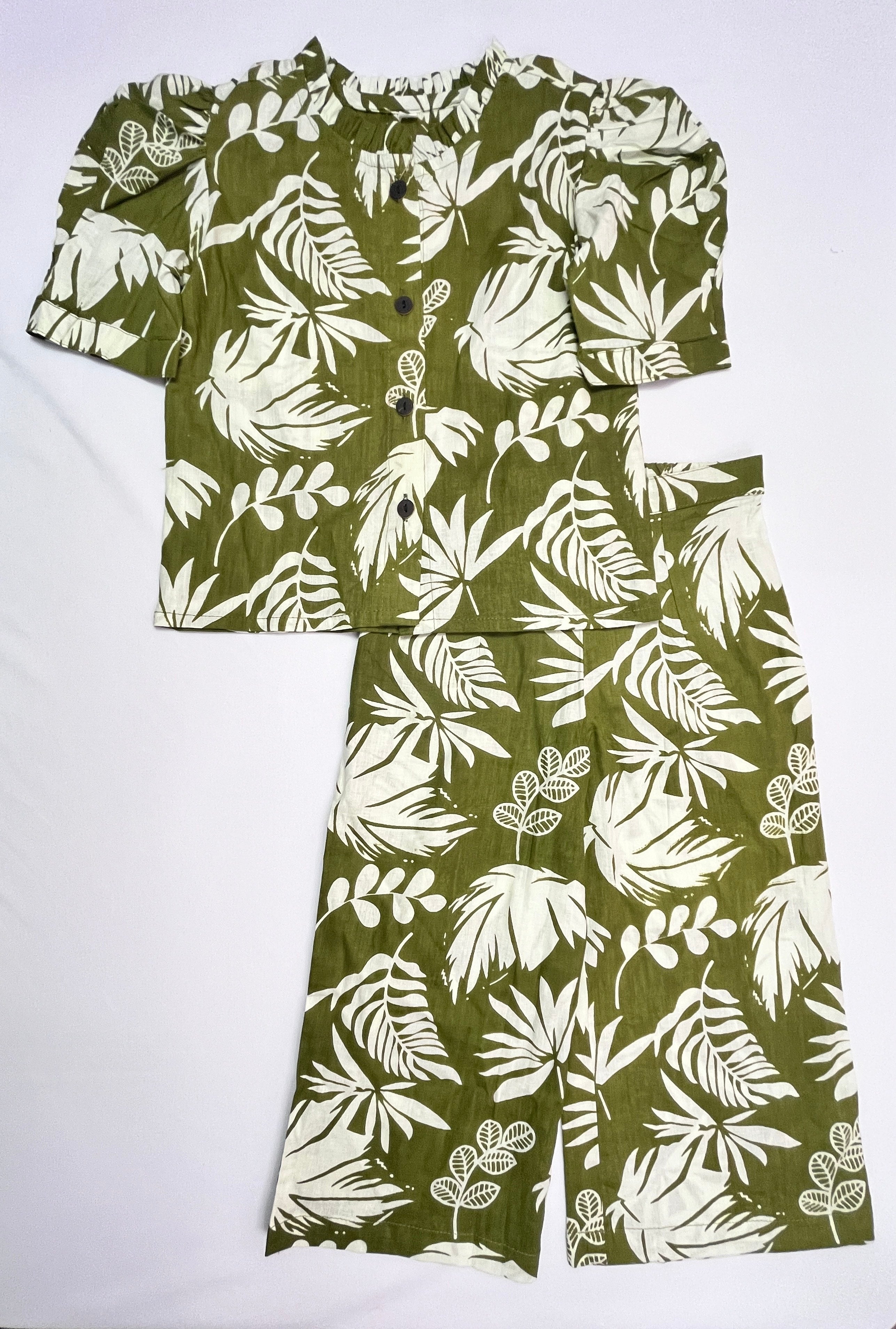 Pure Cotton Tropical Green Co-ord Set for Girls
