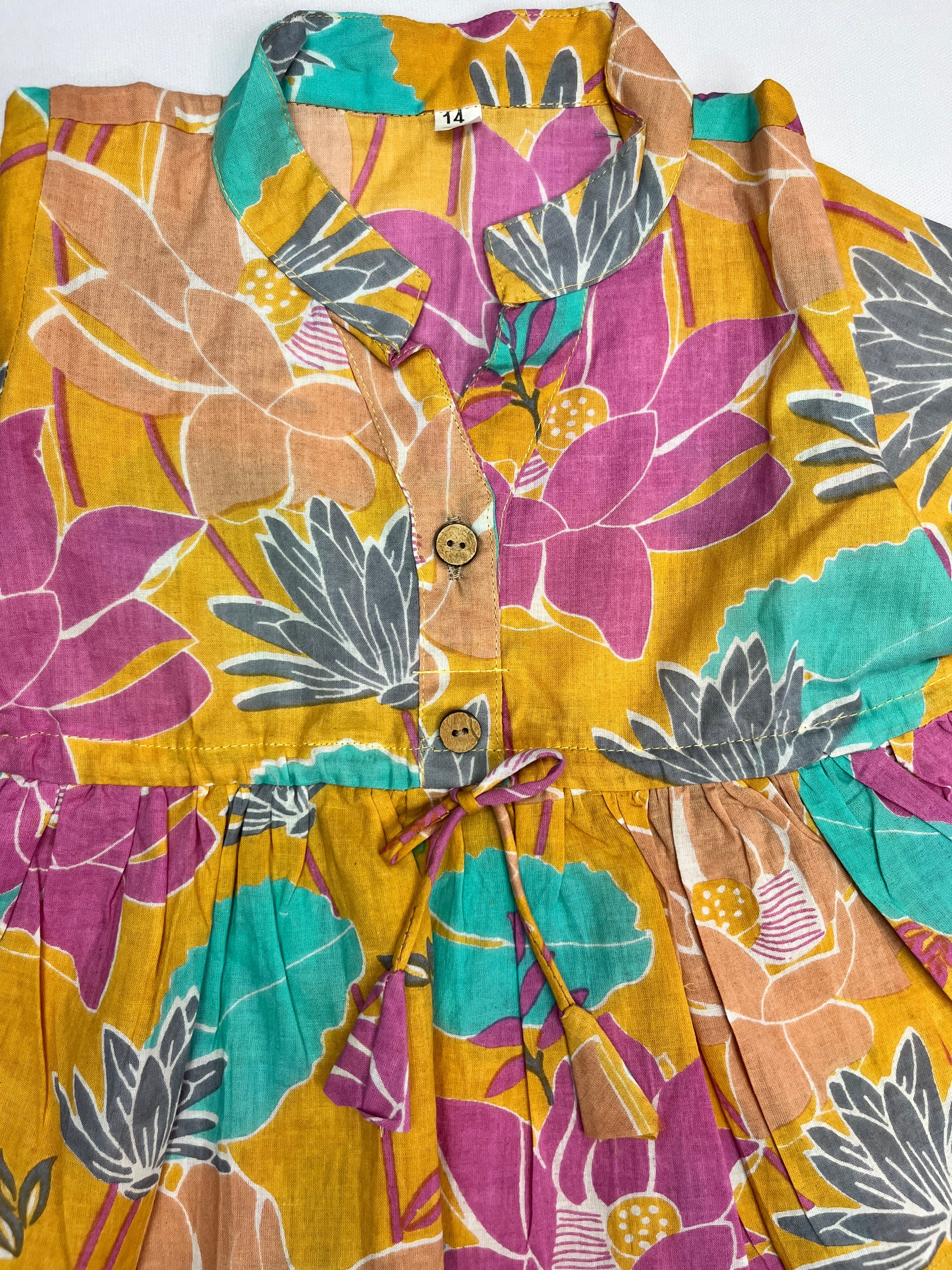 Pure Cotton Yellow Floral Co-ord Set for Girls