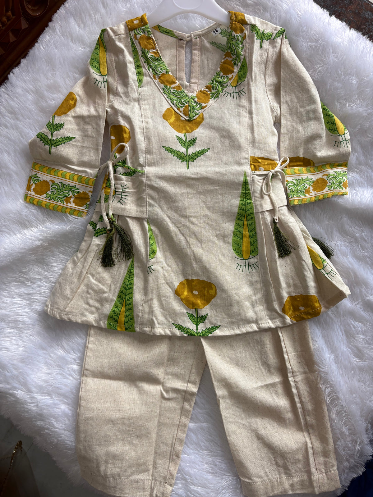 Girls Khadi Yellow Floral Co-ord