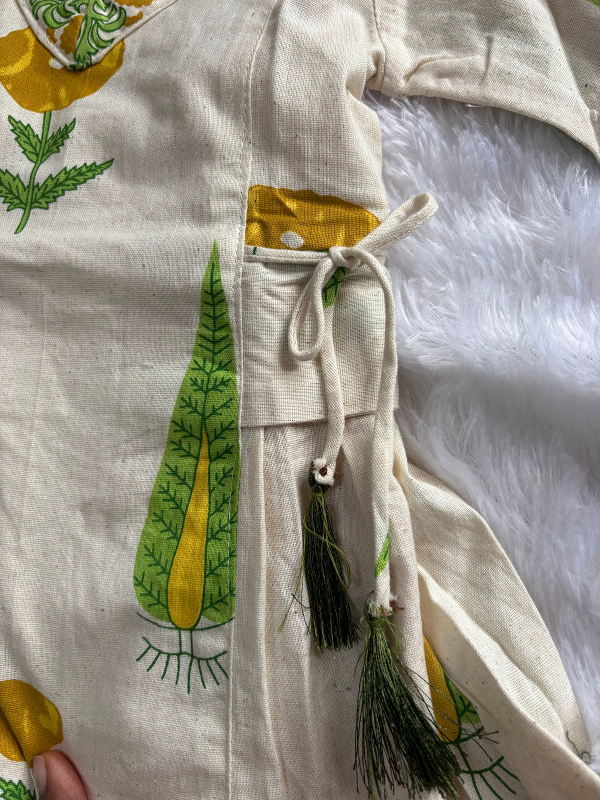 Girls Khadi Yellow Floral Co-ord
