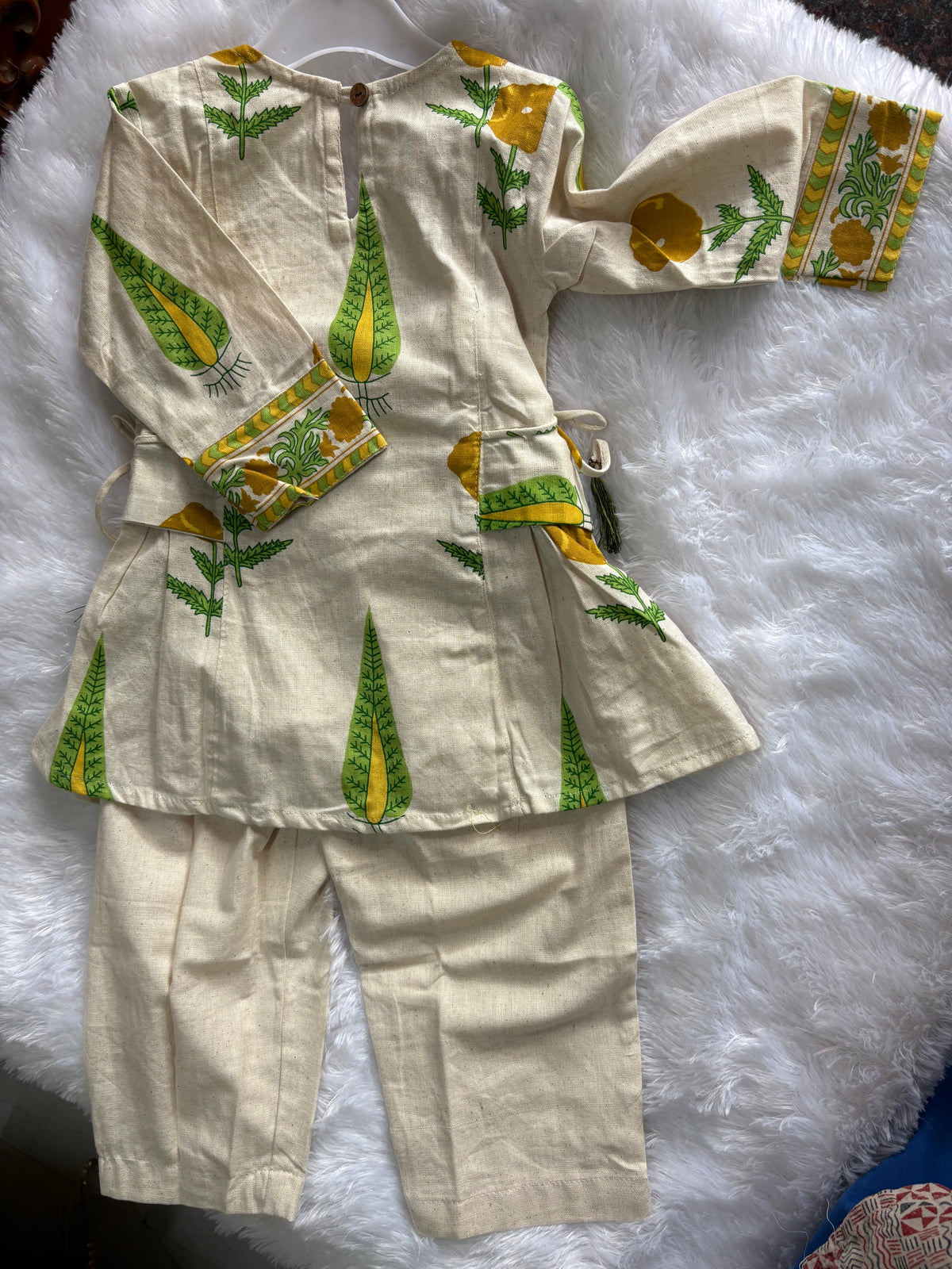 Girls Khadi Yellow Floral Co-ord