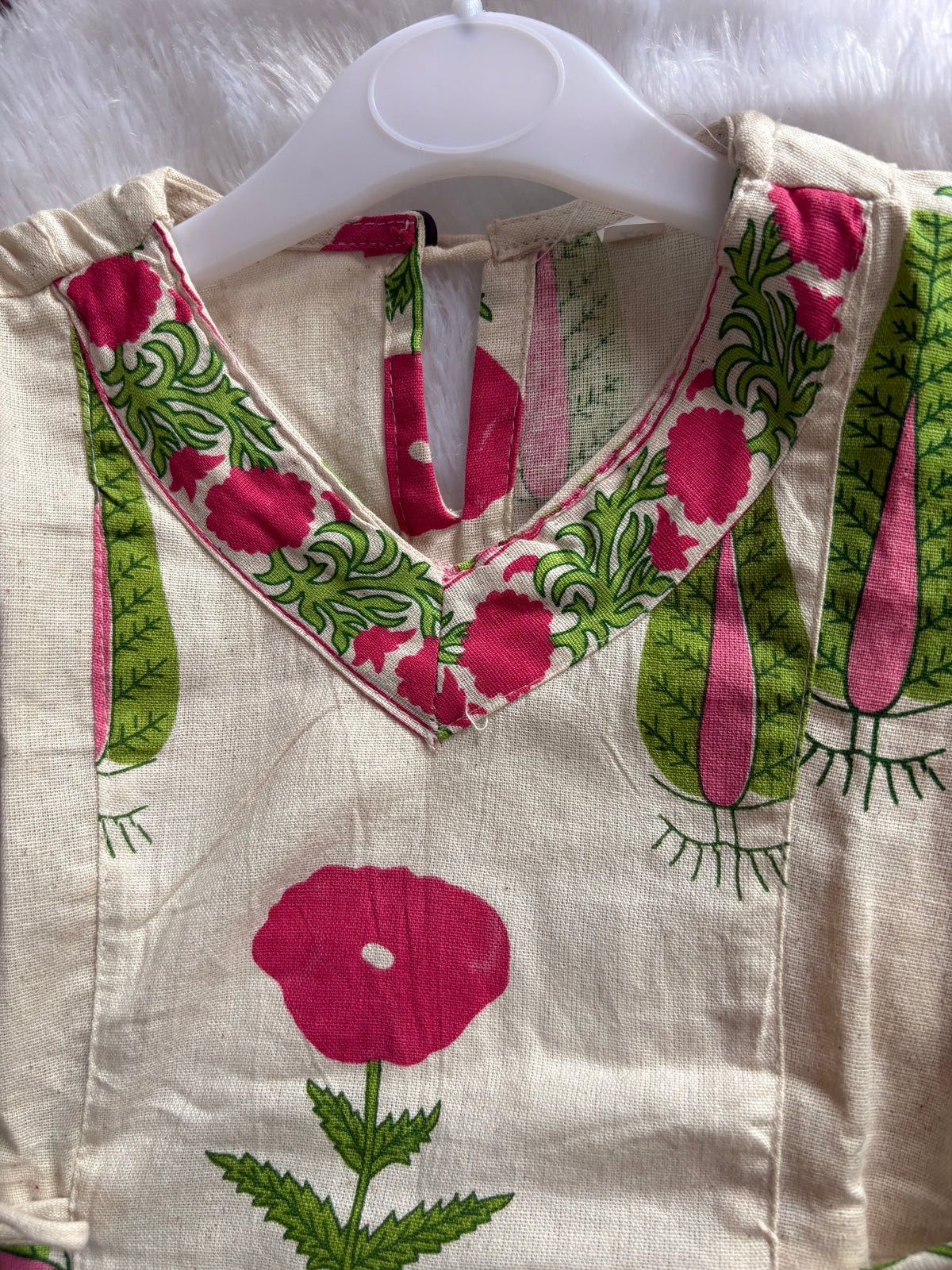 Girls Khadi Pink Floral Co-ord