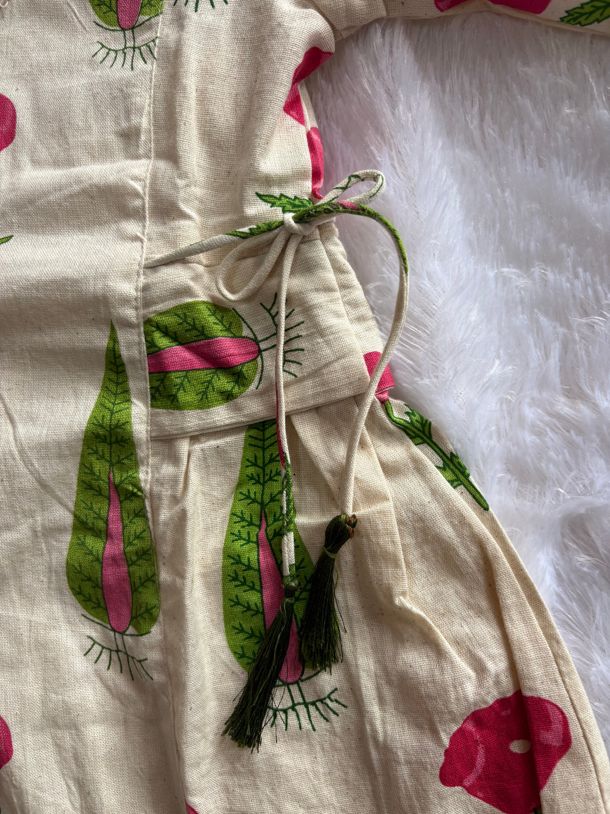 Girls Khadi Pink Floral Co-ord
