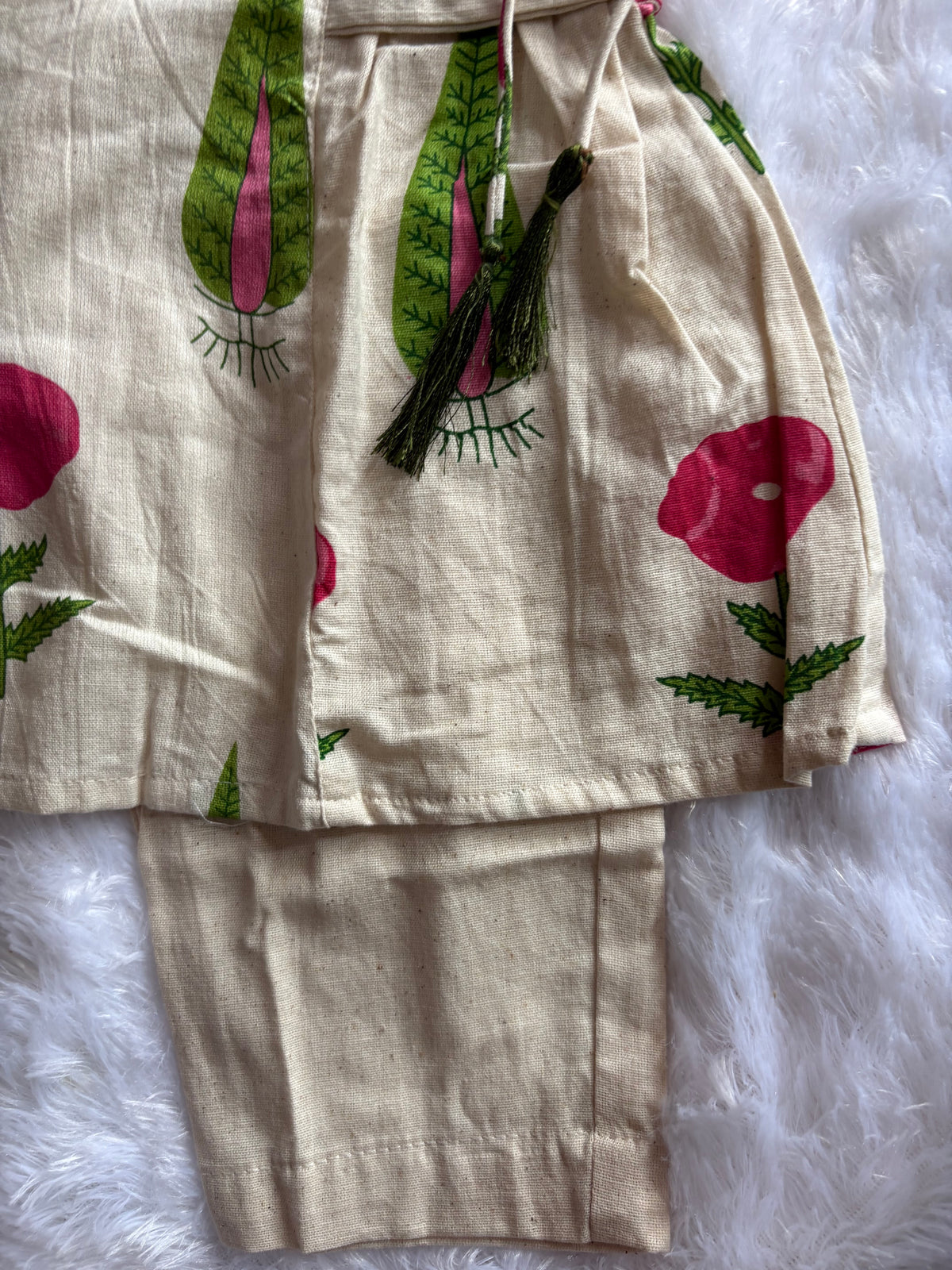 Girls Khadi Pink Floral Co-ord