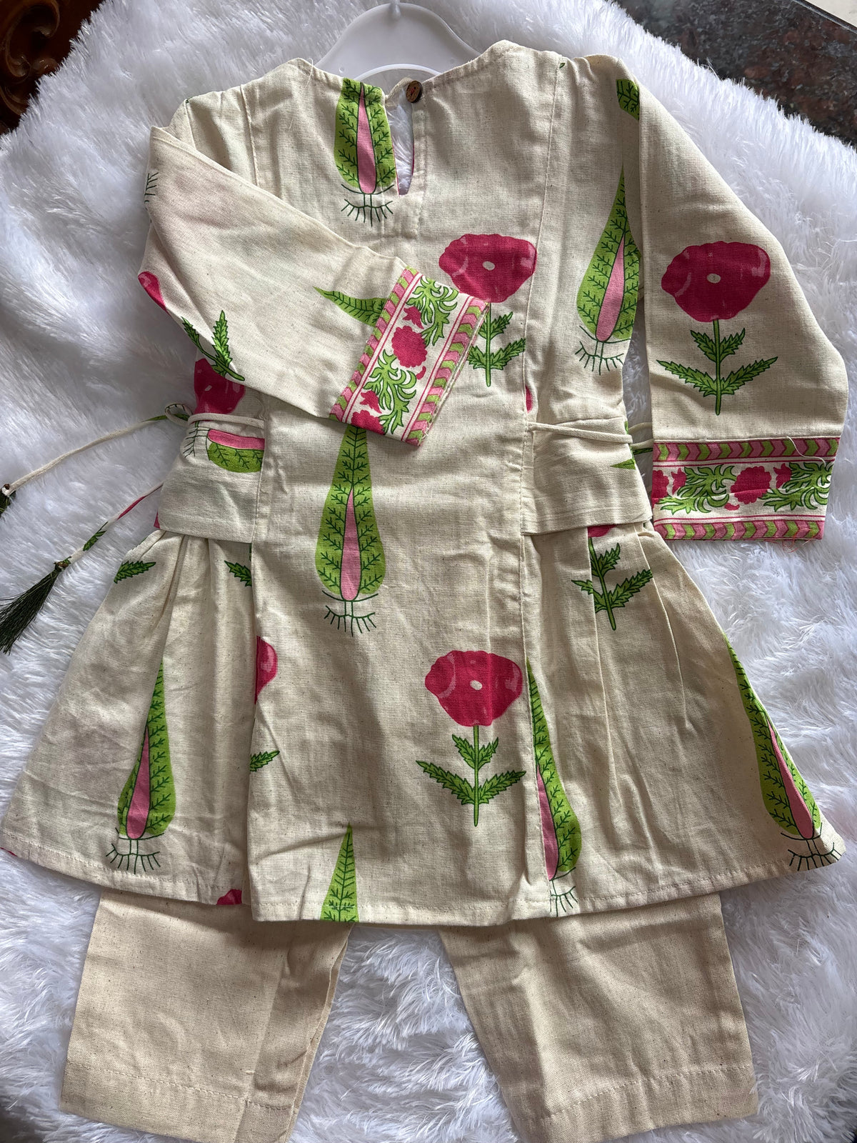 Girls Khadi Pink Floral Co-ord