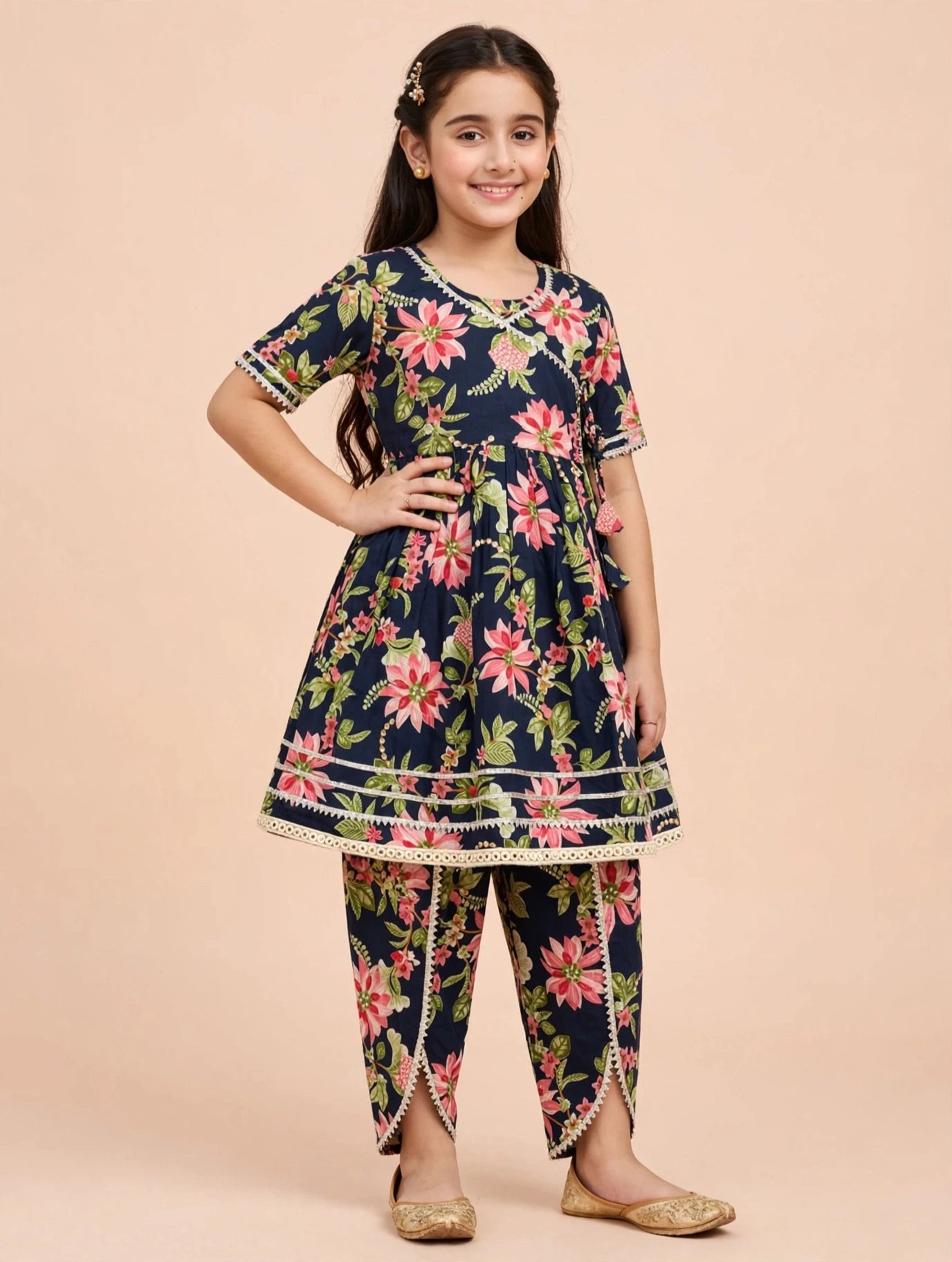 Floral Elegance Kurti with Punjabi Pant for Girls | Ethnic Wear