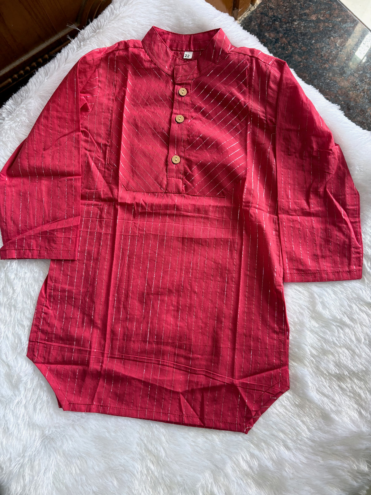 Red With Silver Striped Boys Kurta Pajama Set