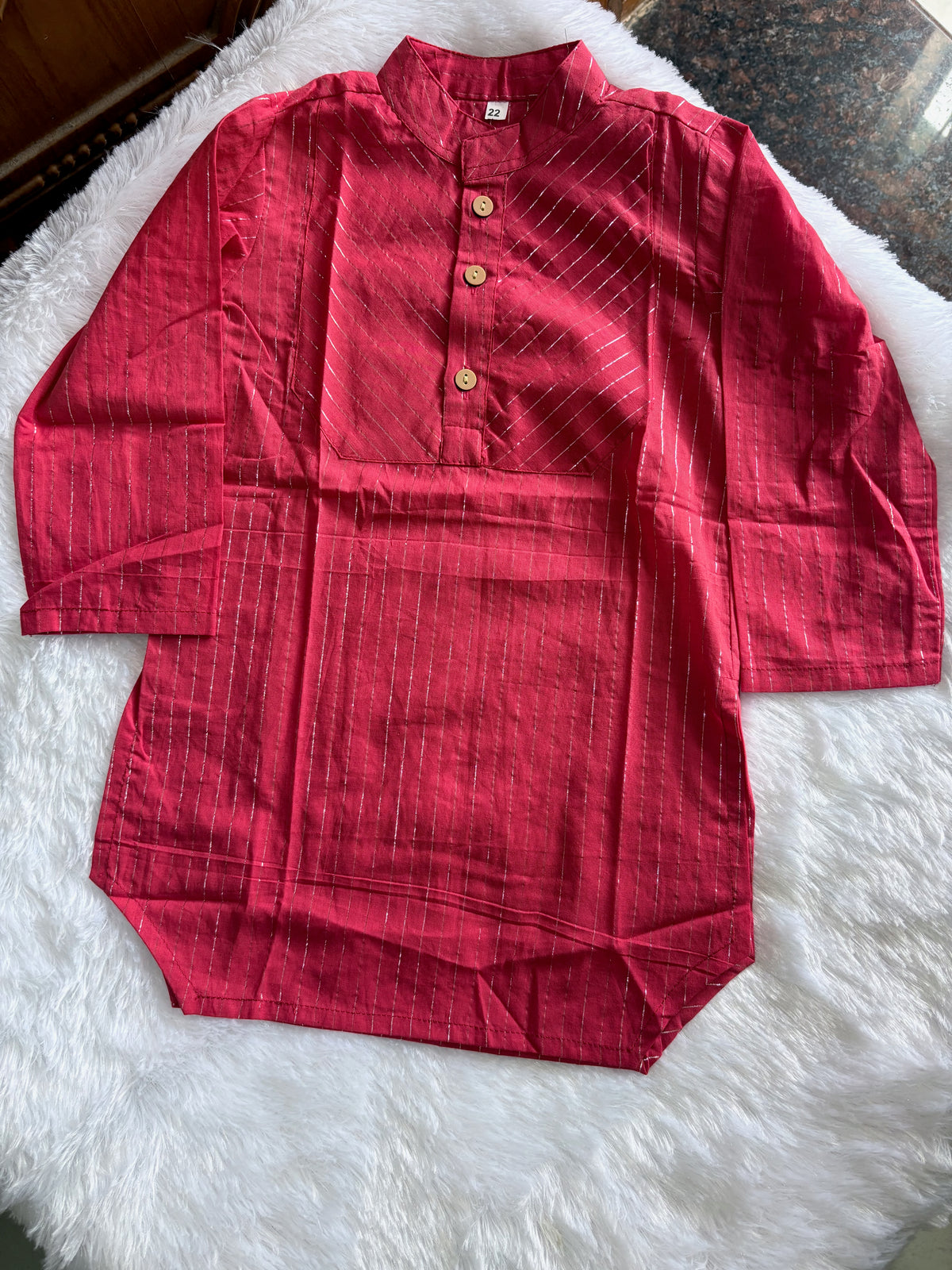 Red With Silver Striped Boys Kurta Pajama Set