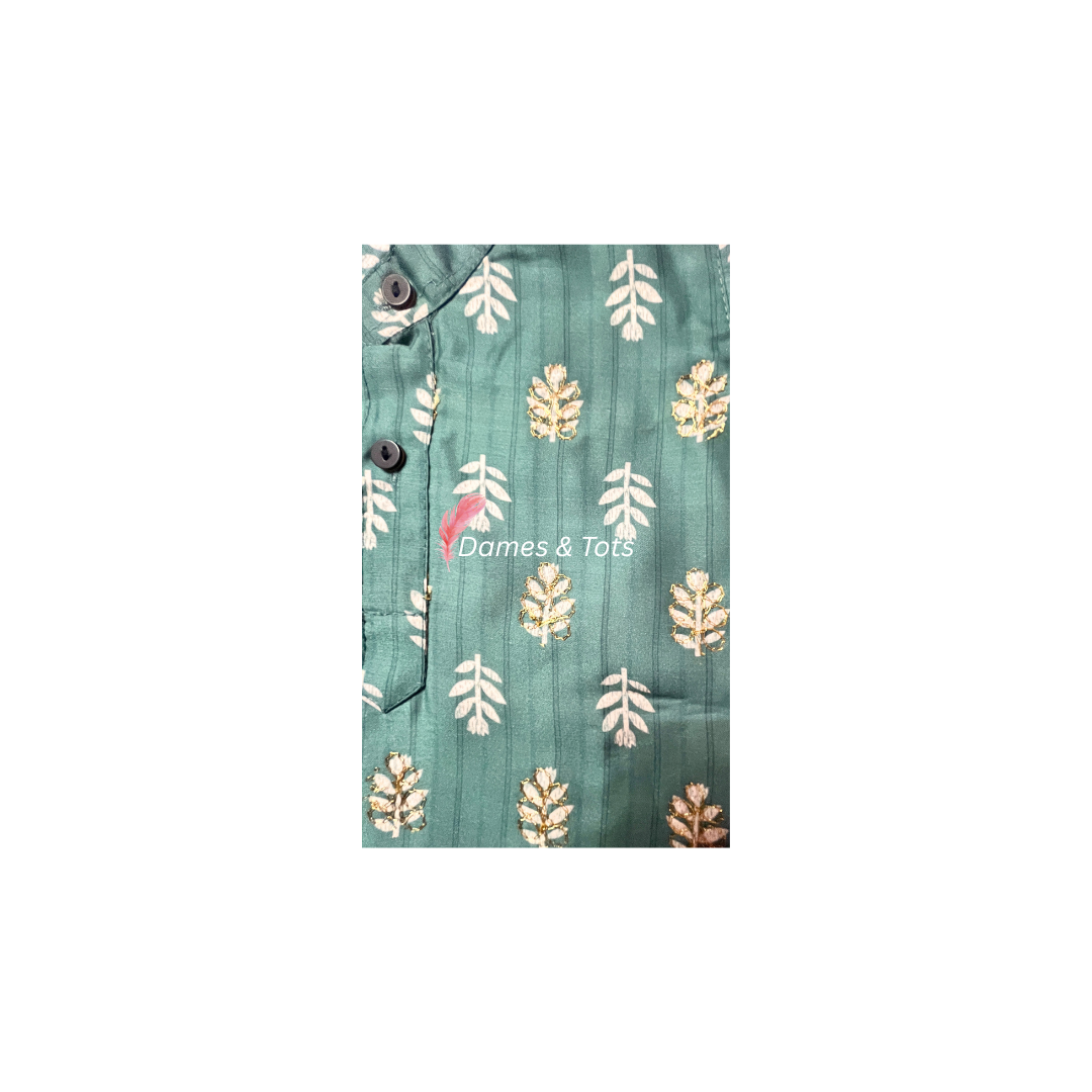Olive Green Chanderi kurta Pant Set – Boys Ethnic wear