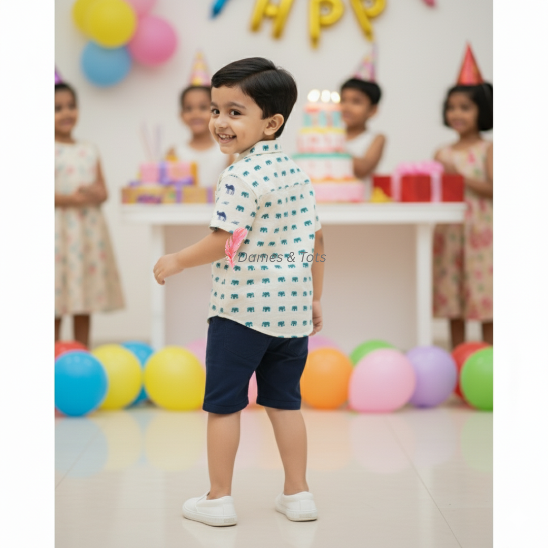 Adorable Elephant Motif Baby Boy's Shirt
