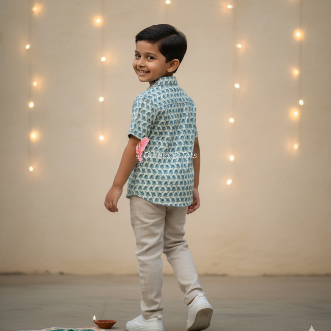 Boys' Pure Cotton Elephant Motif Shirt