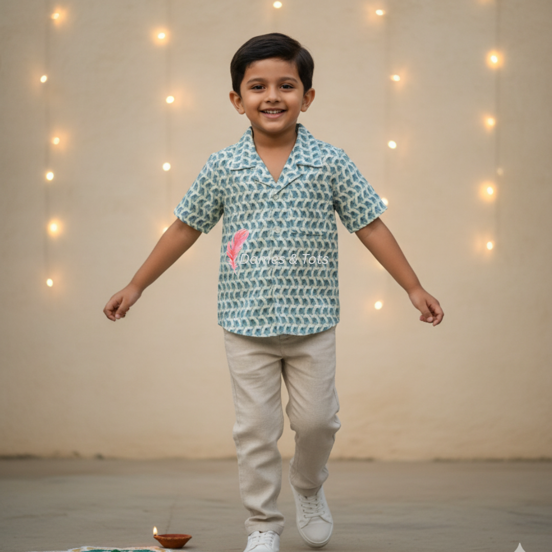 Boys' Pure Cotton Elephant Motif Shirt