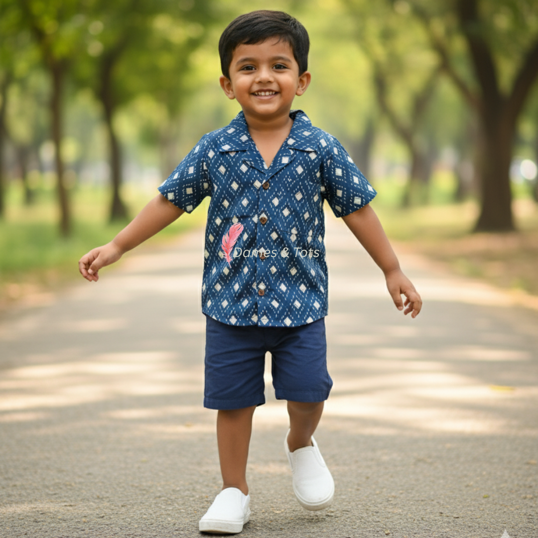 Pure Cotton Blue and White Patterned Boys Shirt
