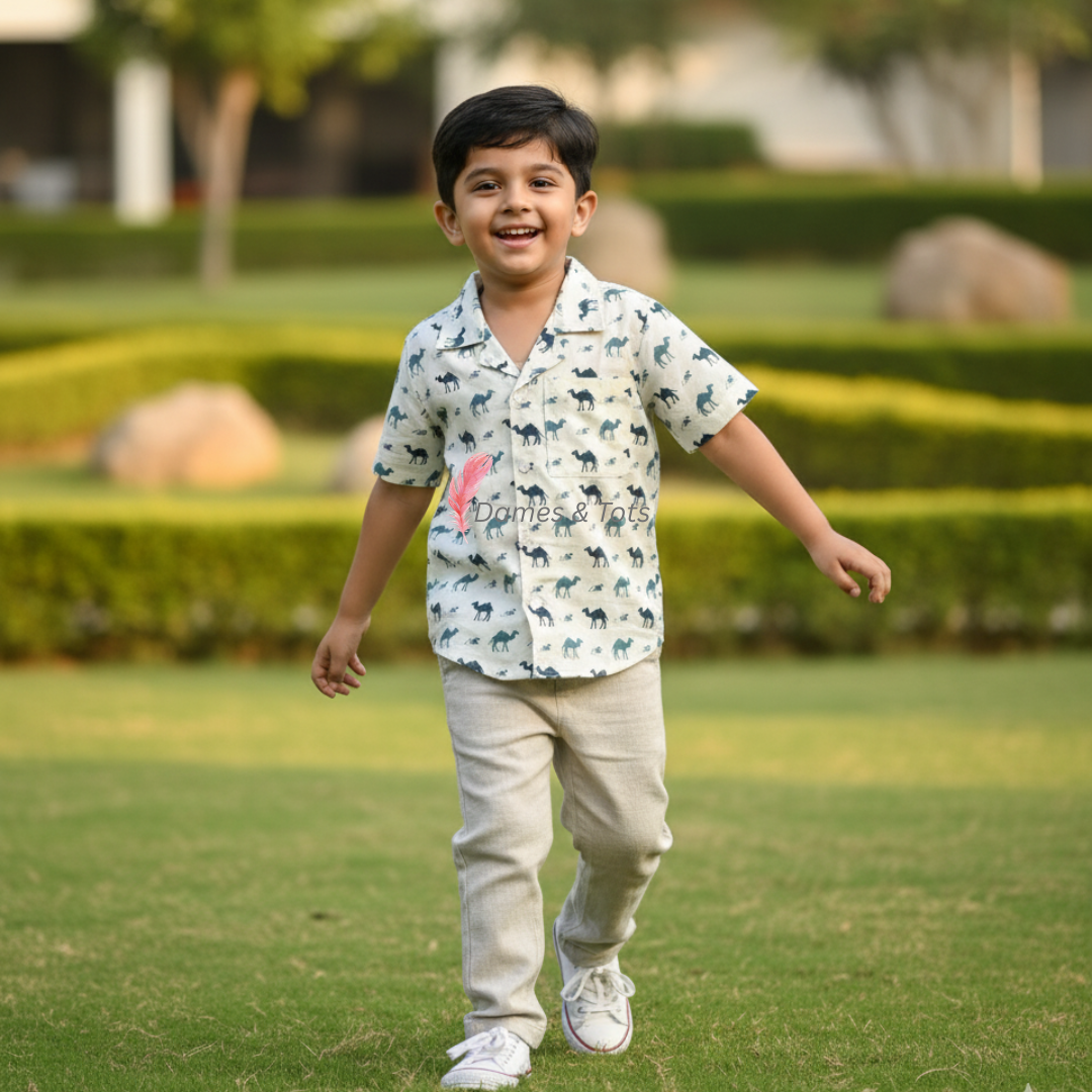 Boys' Pure Cotton Dual Camel Print Shirt