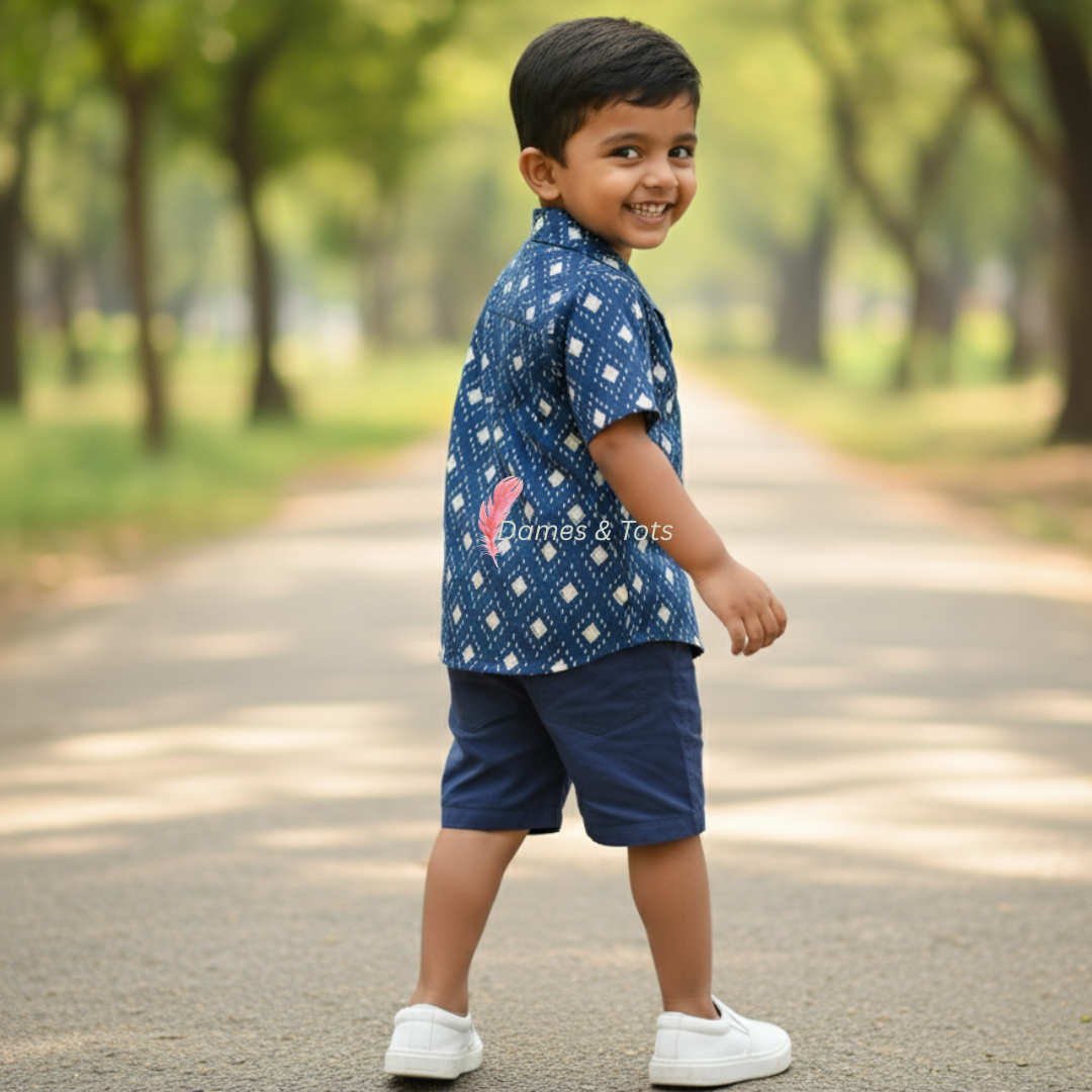 Pure Cotton Blue and White Patterned Boys Shirt