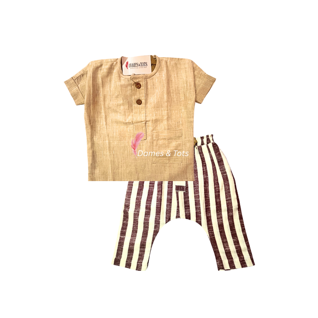 Adorable Baby Boy's Striped Linen Cotton Kurta pant set
