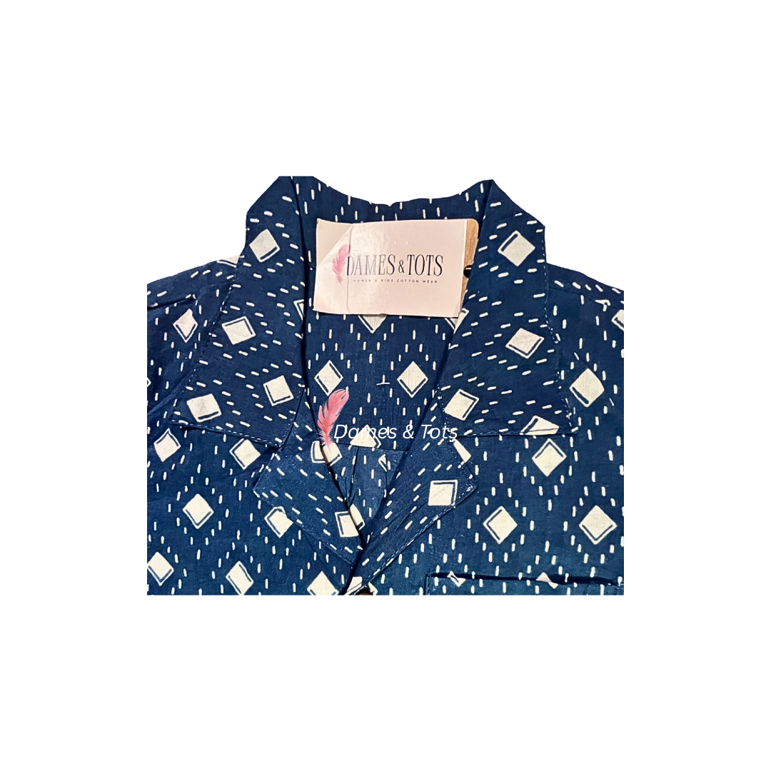 Pure Cotton Blue and White Patterned Boys Shirt