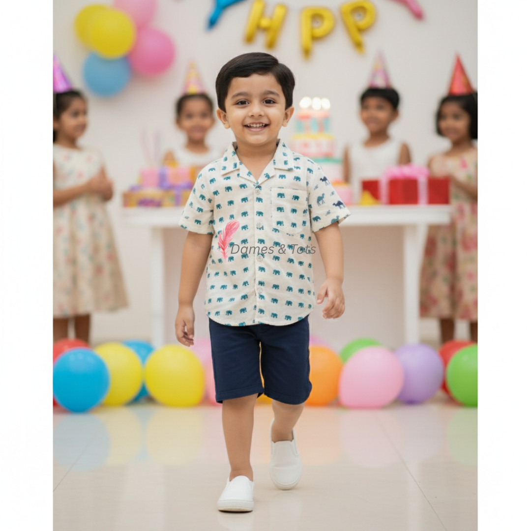Adorable Elephant Motif Baby Boy's Shirt