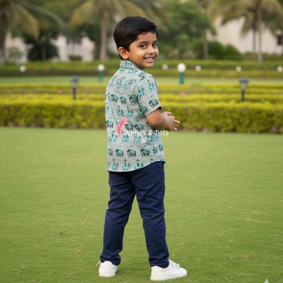 Adorable Elephant Print Baby Boy's Shirt