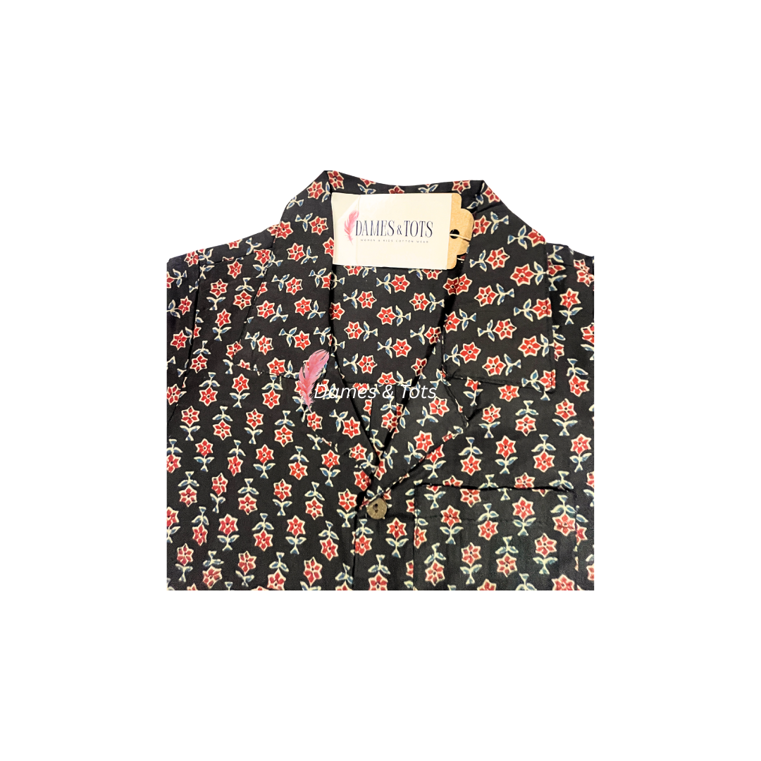Boys' Black and Red Patterned Cotton Shirt