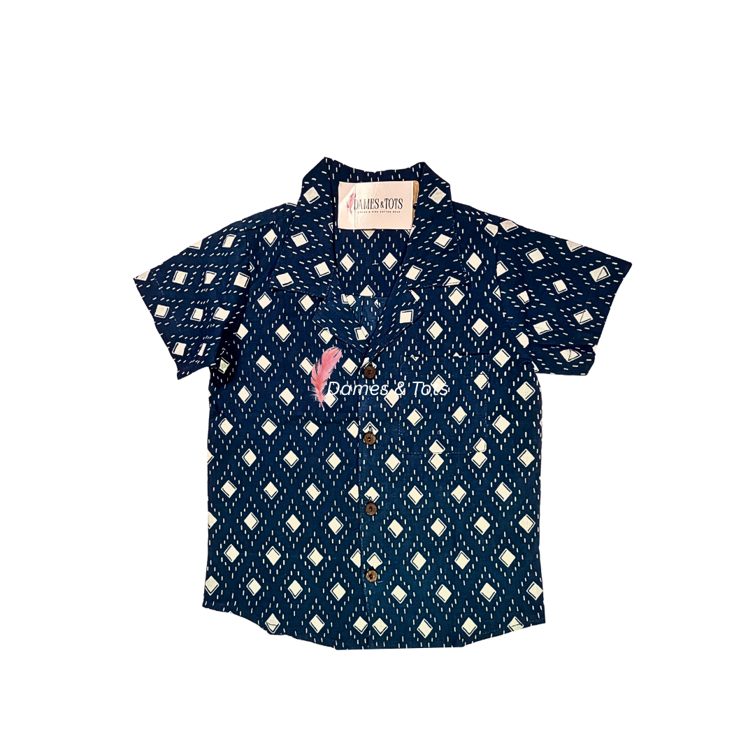 Pure Cotton Blue and White Patterned Boys Shirt