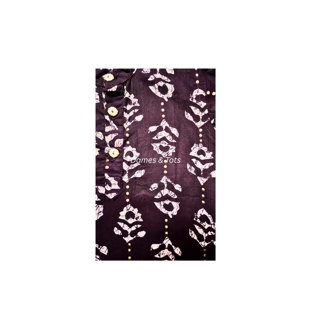 Trendy Purple & White Batik Printed Kurta Set for Boys