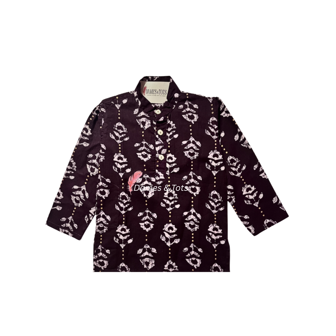 Trendy Purple & White Batik Printed Kurta Set for Boys
