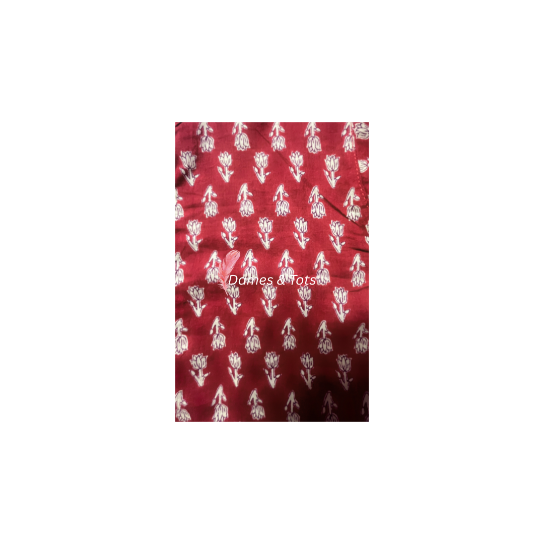 Red Printed Kurta with White Pyjama | Pure Cotton Ethnic Wear Set