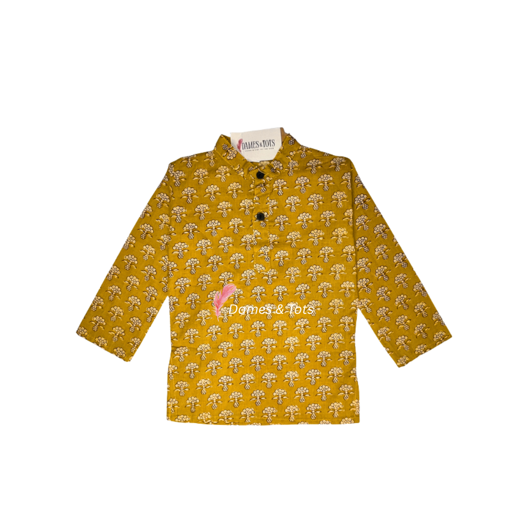 Mustard Yellow Kurta Set with Elegant White Pants