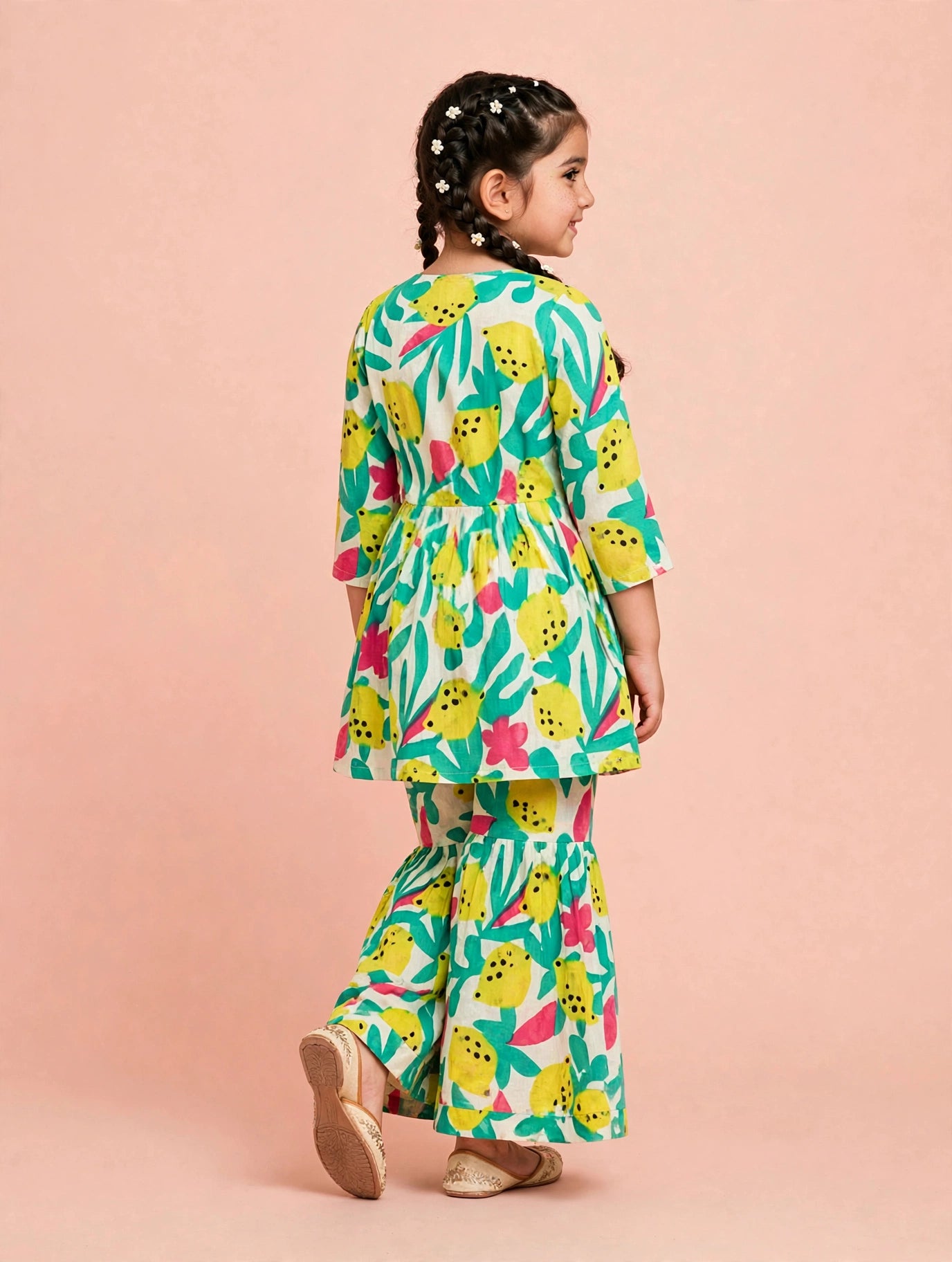Tropical Print Kurti Sharara Set | Pure Cotton Ethnic Wear for Kids