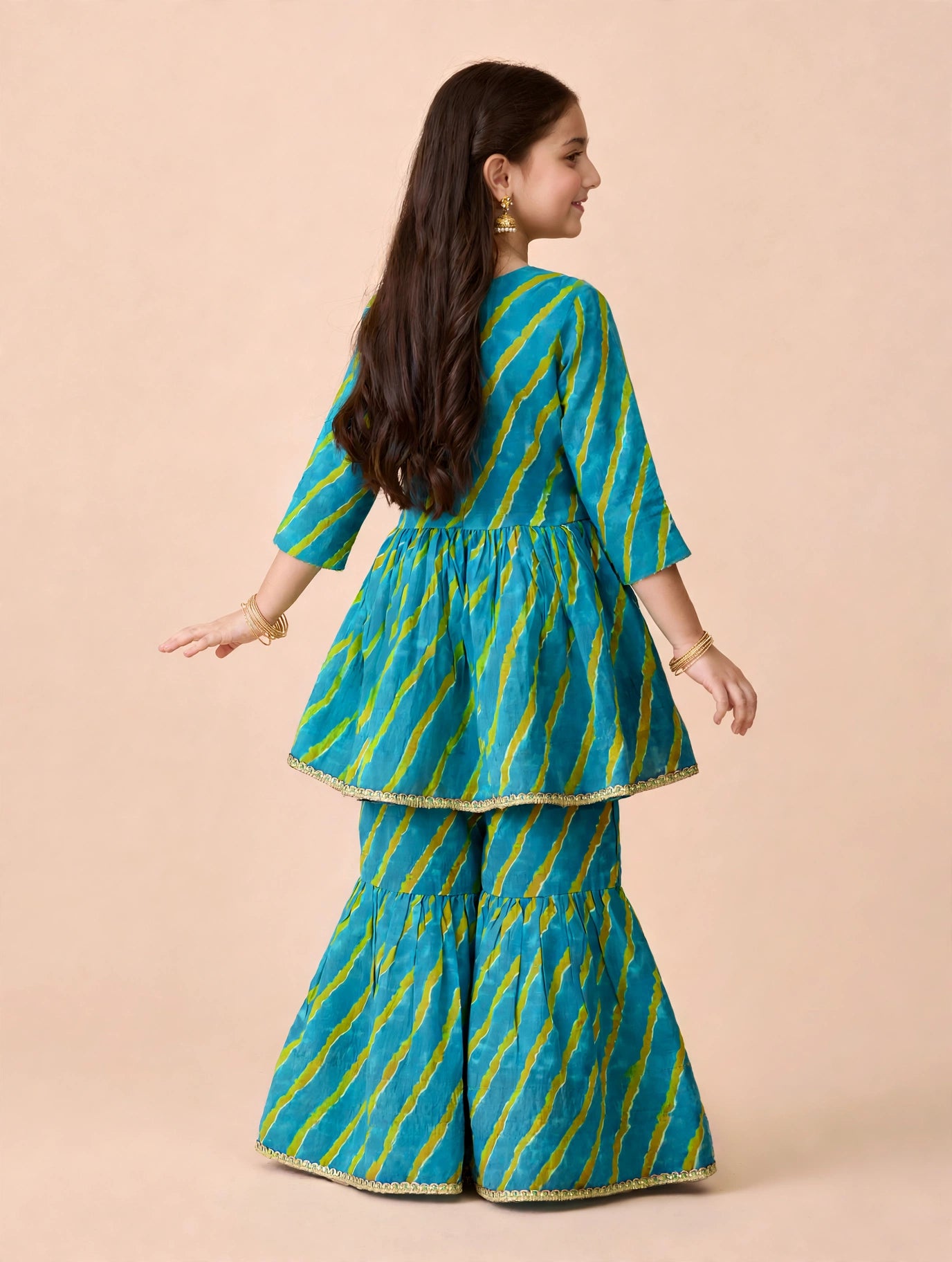 Rama Blue Leheriya Kurti Sharara Set | Soft Cotton Ethnic Wear