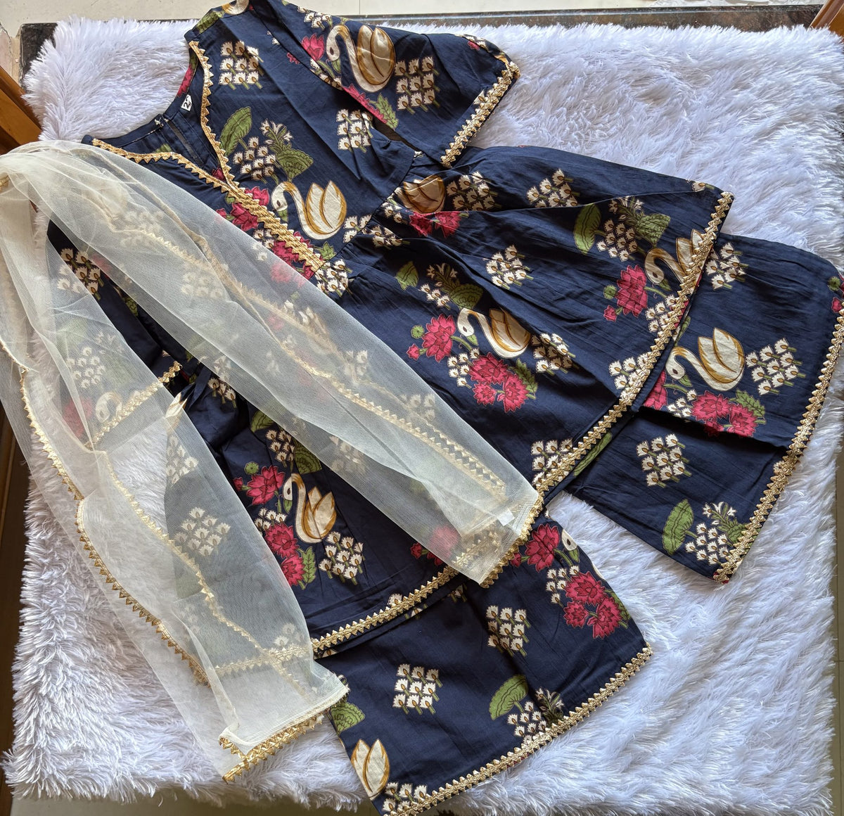 Midnight Swan Girls Angrakha Ethnic Set with Palazzo Pants