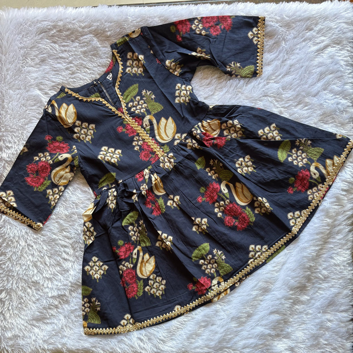 Midnight Swan Girls Angrakha Ethnic Set with Palazzo Pants