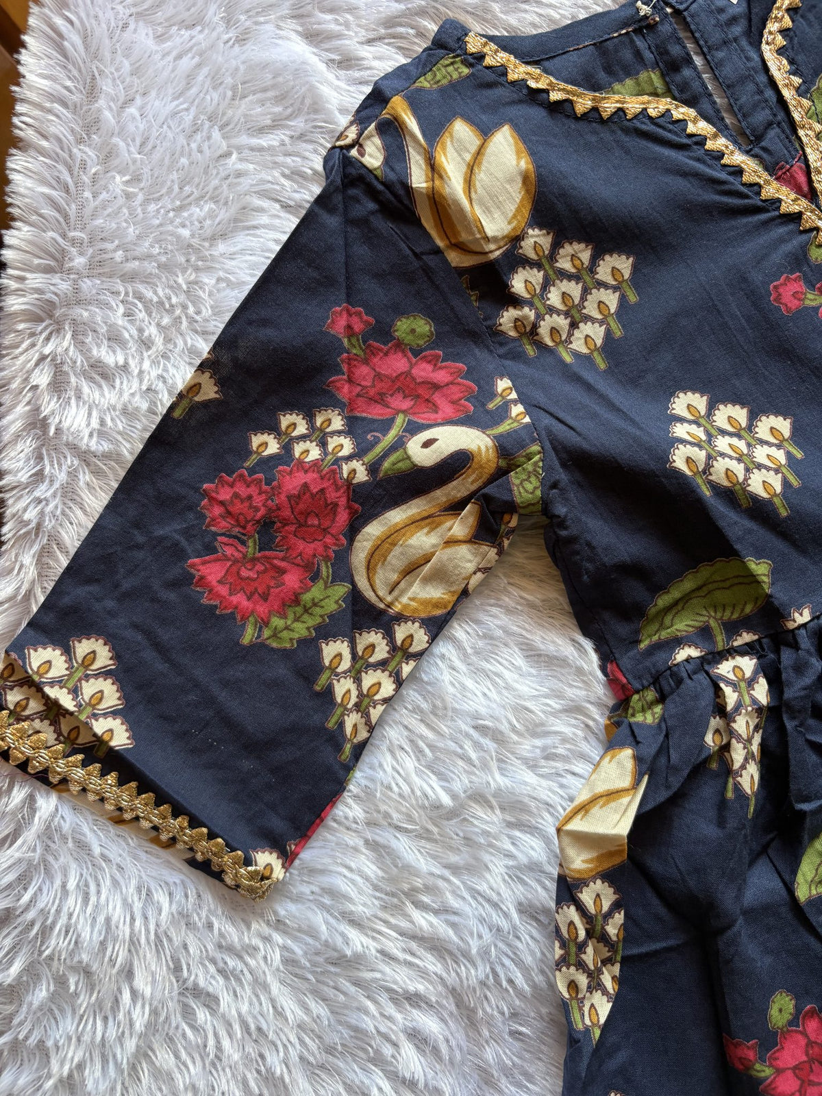Midnight Swan Girls Angrakha Ethnic Set with Palazzo Pants