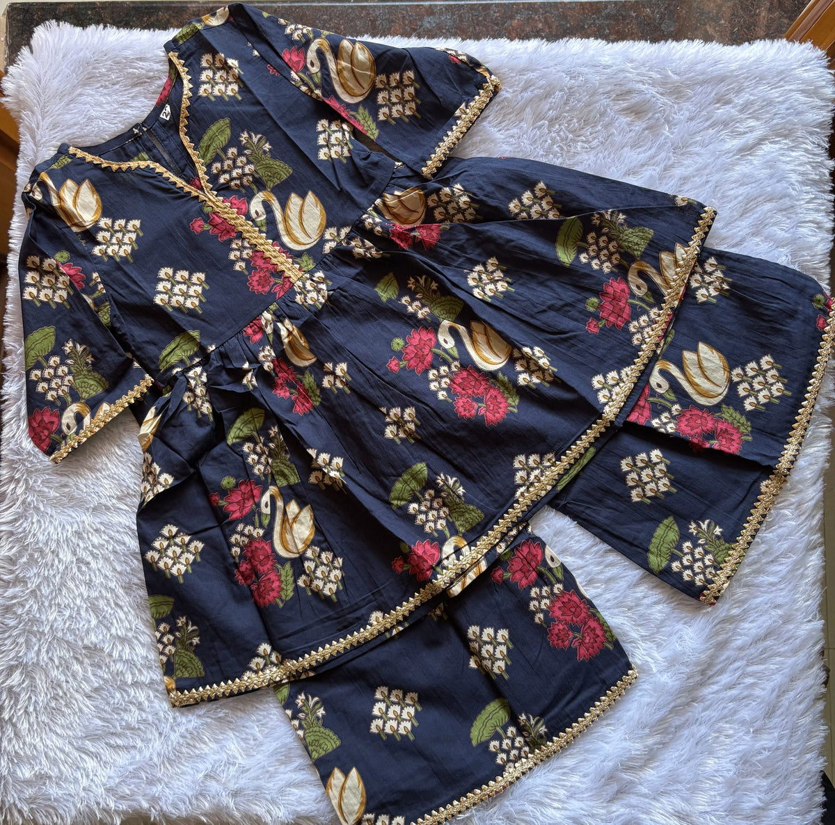 Midnight Swan Girls Angrakha Ethnic Set with Palazzo Pants
