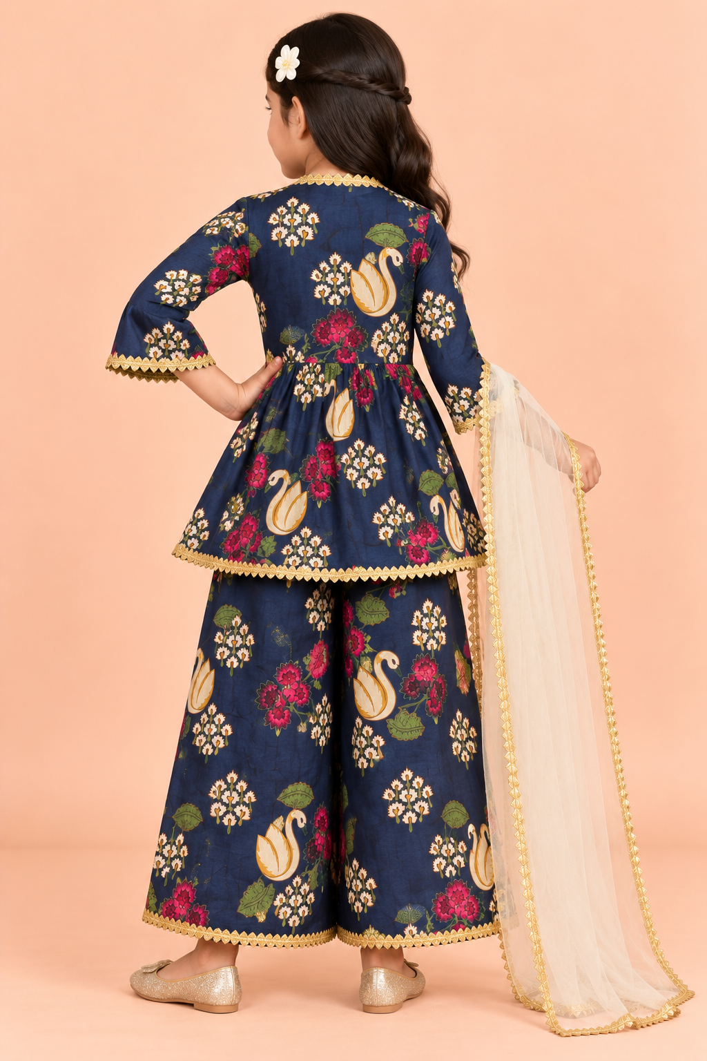 Midnight Swan Girls Angrakha Ethnic Set with Palazzo Pants