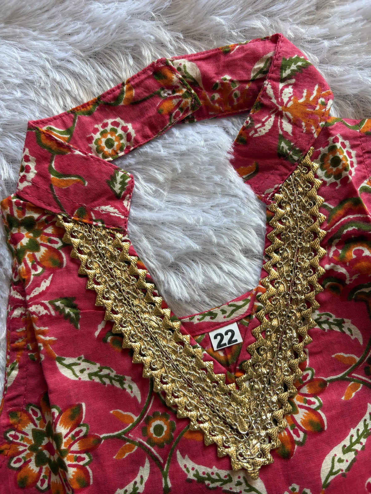 Rani Pink Floral Girls Ethnic Co-ord Set with Ivory Dupatta