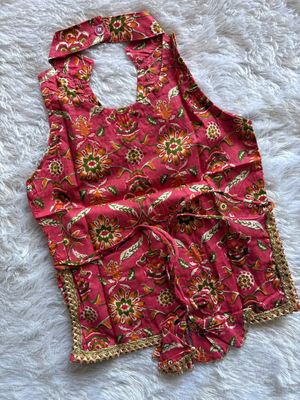 Rani Pink Floral Girls Ethnic Co-ord Set with Ivory Dupatta