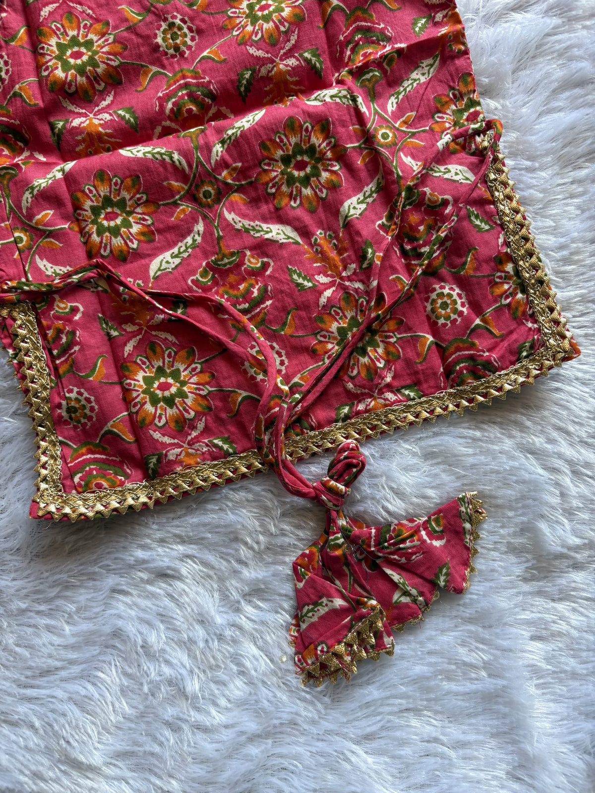 Rani Pink Floral Girls Ethnic Co-ord Set with Ivory Dupatta