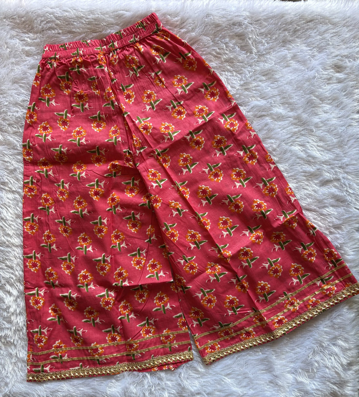 Rani Pink Floral Girls Ethnic Co-ord Set with Ivory Dupatta