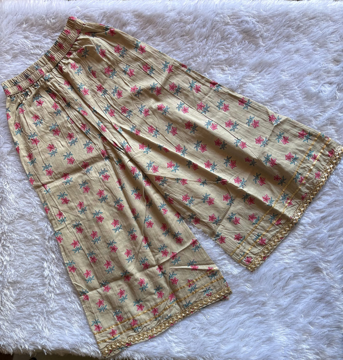 Ivory Blossom Girls Festive Sharara Set with Aqua Blue Dupatta
