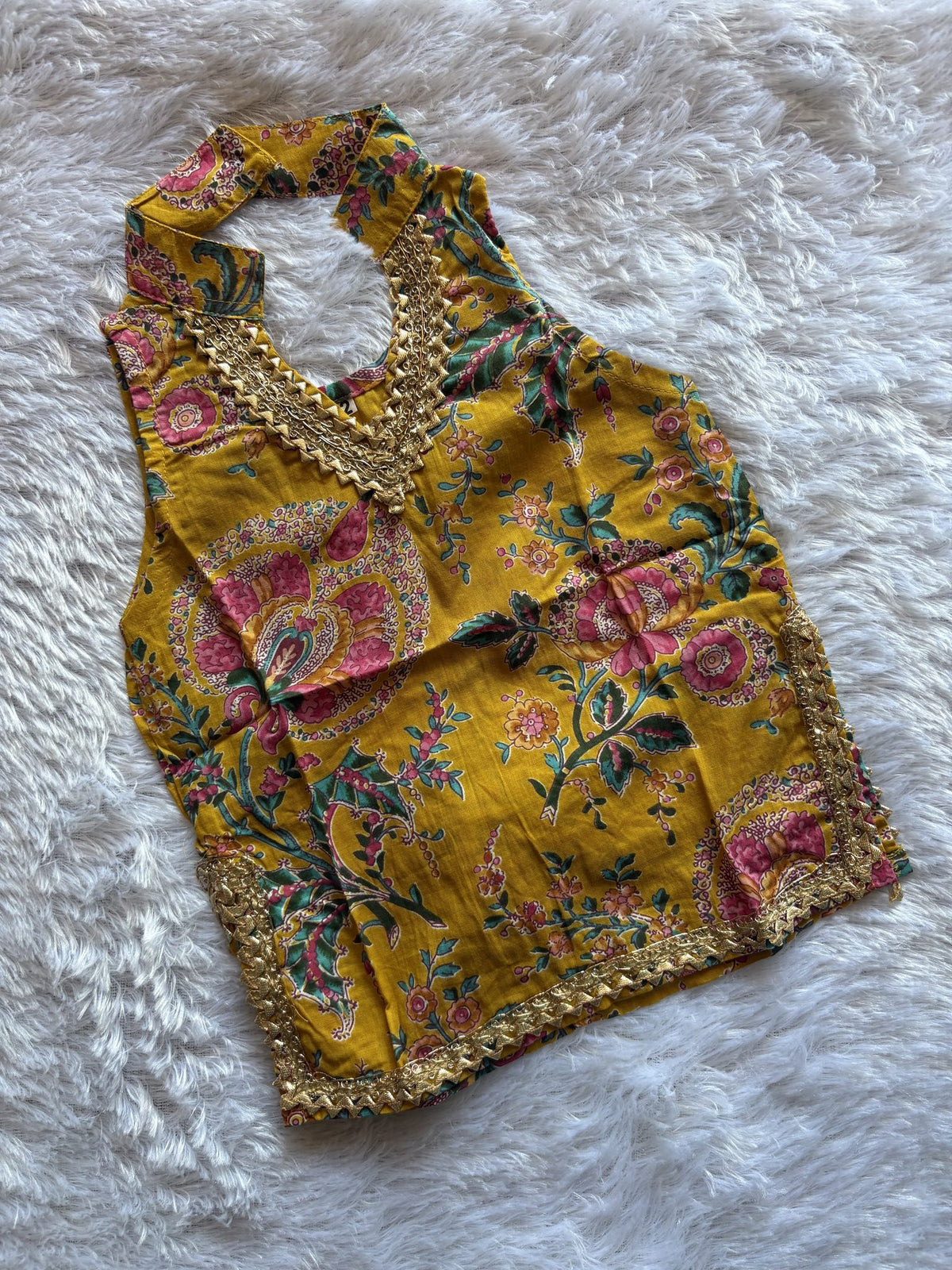 Mustard Bloom Girls Festive Sharara Set with Blush Pink Dupatta