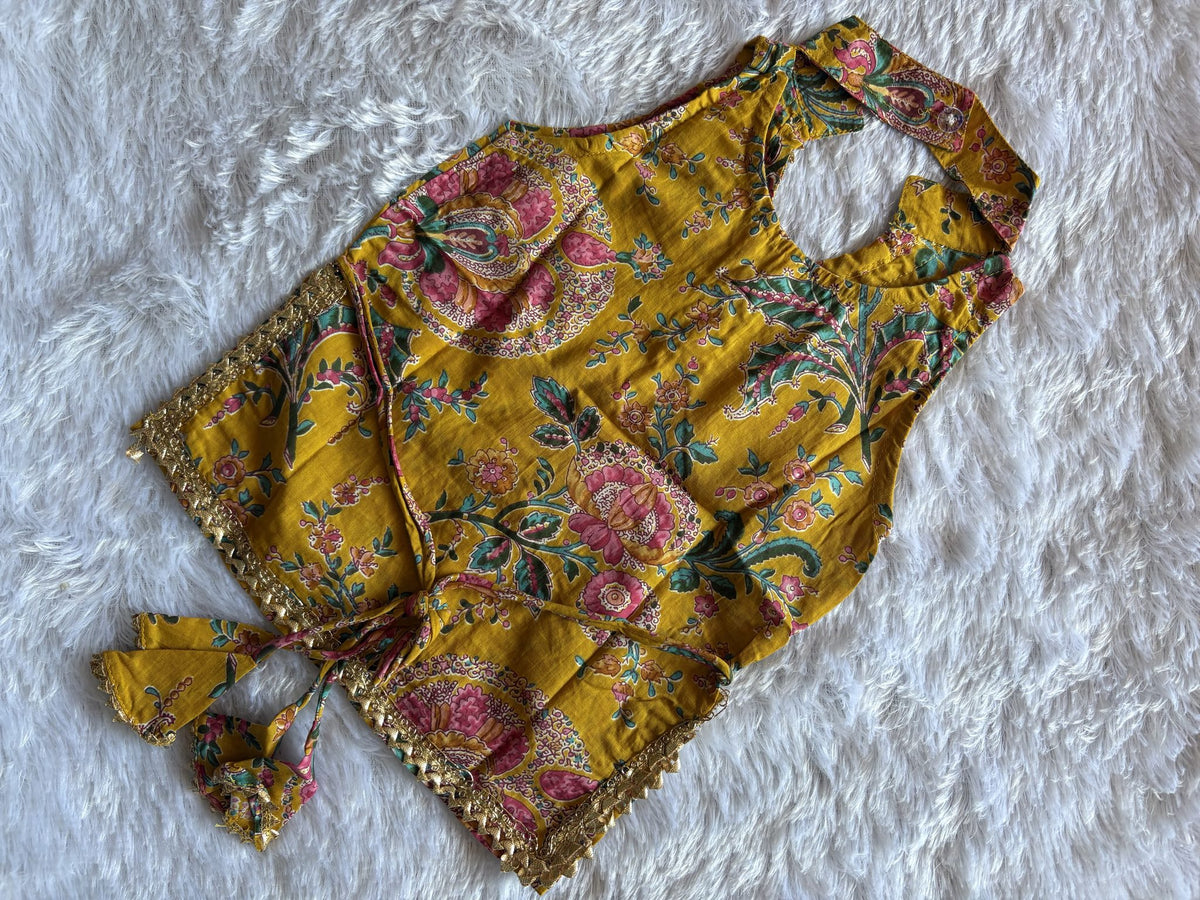 Mustard Bloom Girls Festive Sharara Set with Blush Pink Dupatta