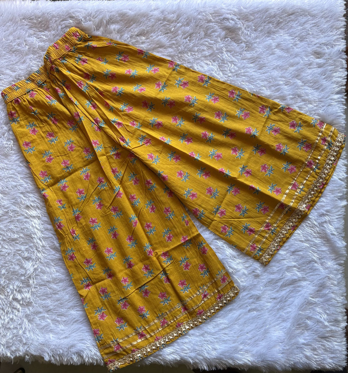 Mustard Bloom Girls Festive Sharara Set with Blush Pink Dupatta