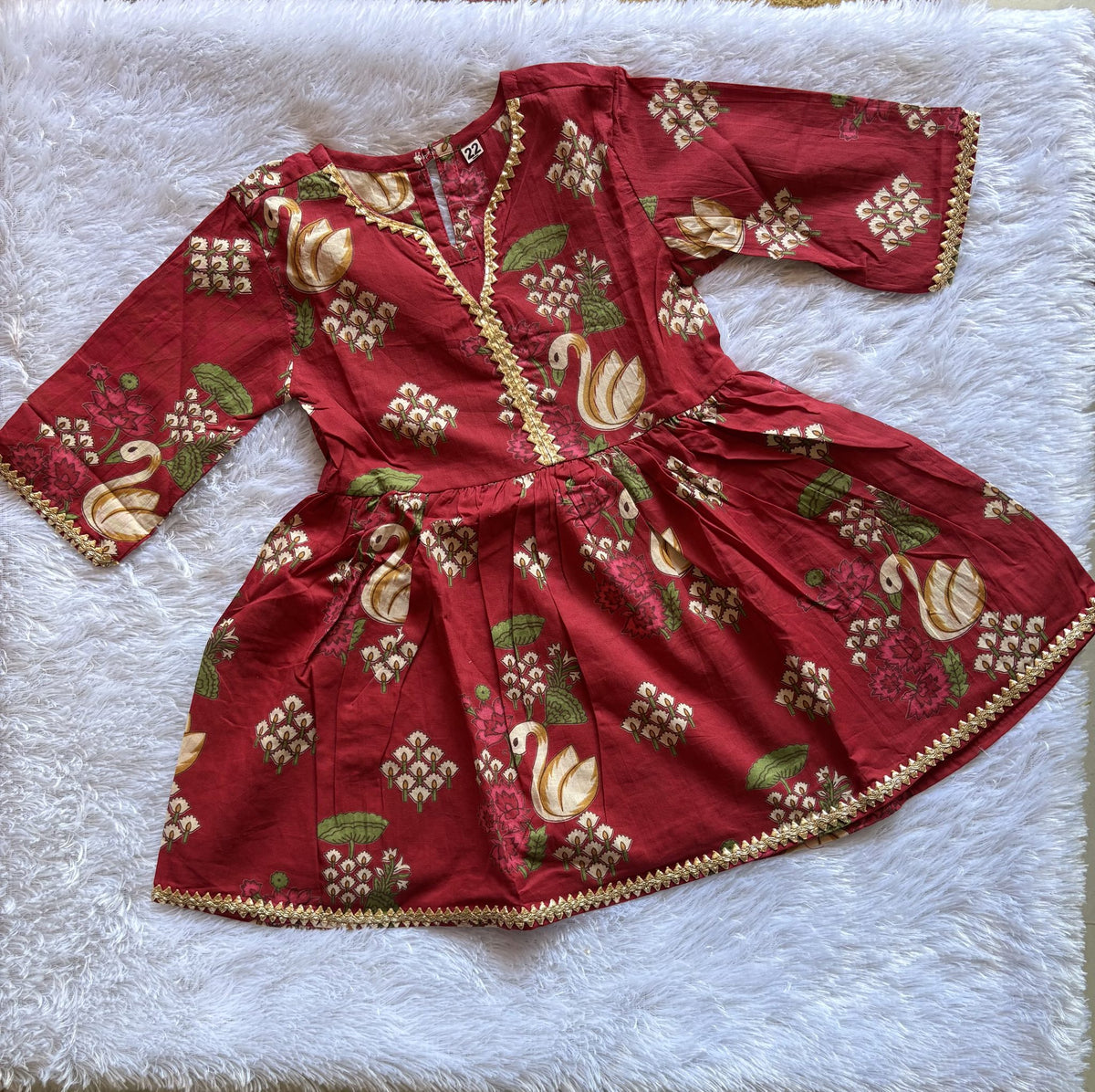 Crimson Swan Floral Girls Ethnic Kurta Set with Dupatta