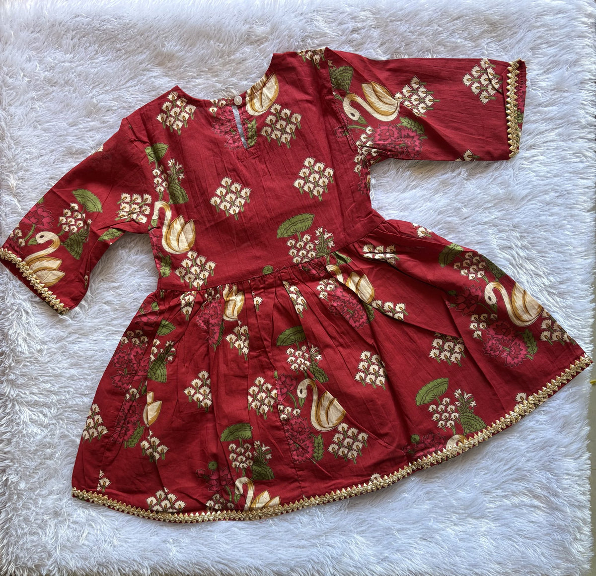 Crimson Swan Floral Girls Ethnic Kurta Set with Dupatta