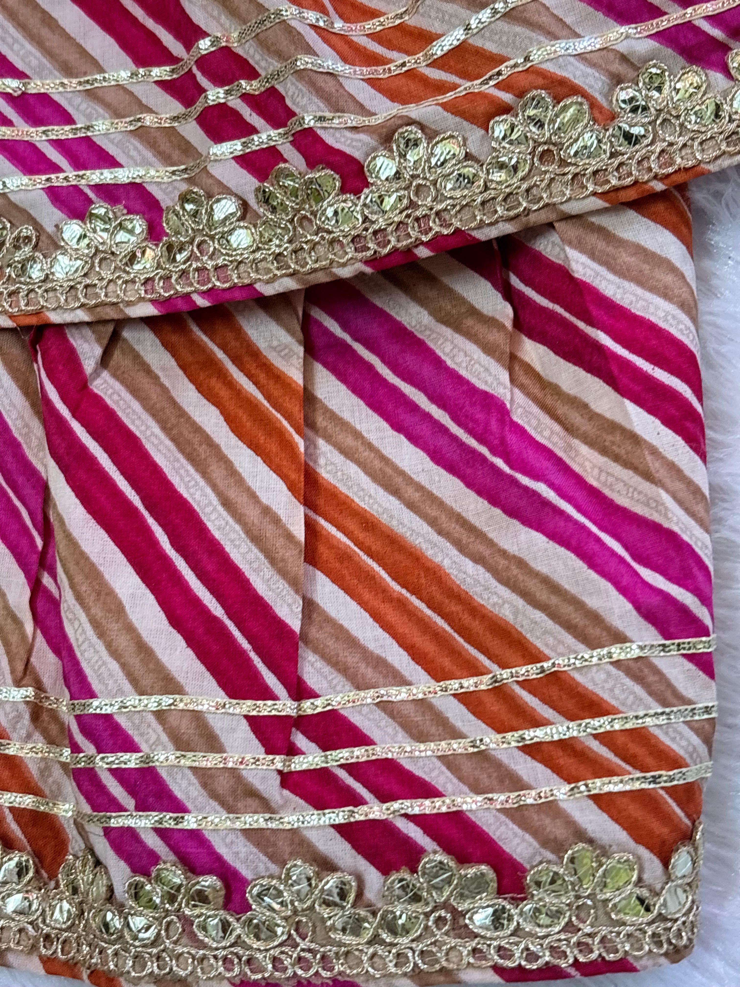 Pink Leheriya Kurti Sharara Set | Soft Cotton Ethnic Wear for Kids