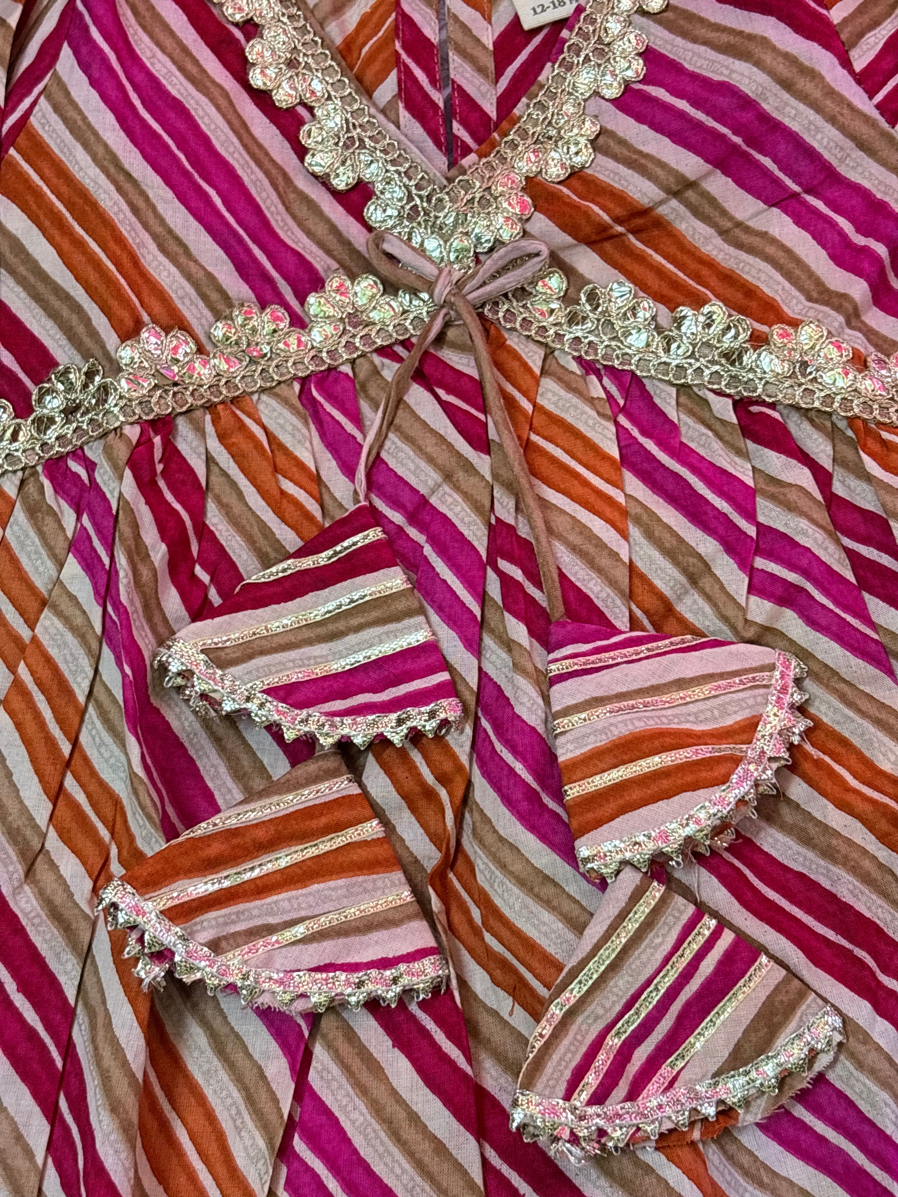 Pink Leheriya Kurti Sharara Set | Soft Cotton Ethnic Wear for Kids